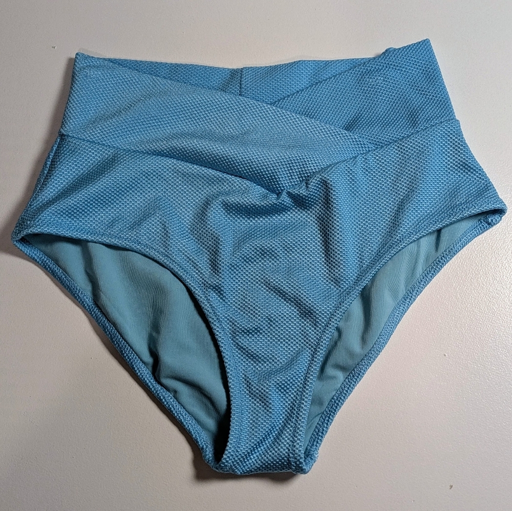 Aerie Ribbed Crossover High Waisted Bikini Bottoms Aqua Size S